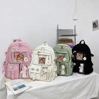 College Student Rucksack Fashion Casual Book Bags Nylon with Plush Pendant Pin Cute Large Capacity Japanese Style for Teen Girls 2