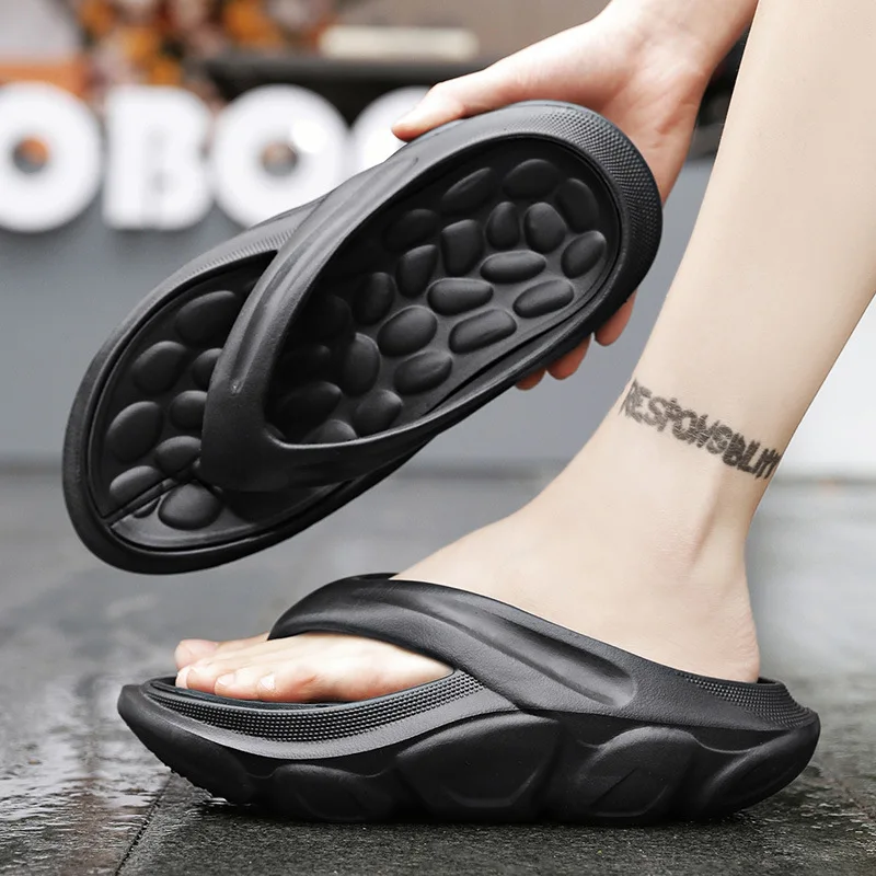 Nieuwe Dikke Platform Heren Teenslippers Masseren Stijlvolle Zomerschoenen Mannelijke Slippers Zachte Antislip Mode Outdoor Jeugd Sport Slippers