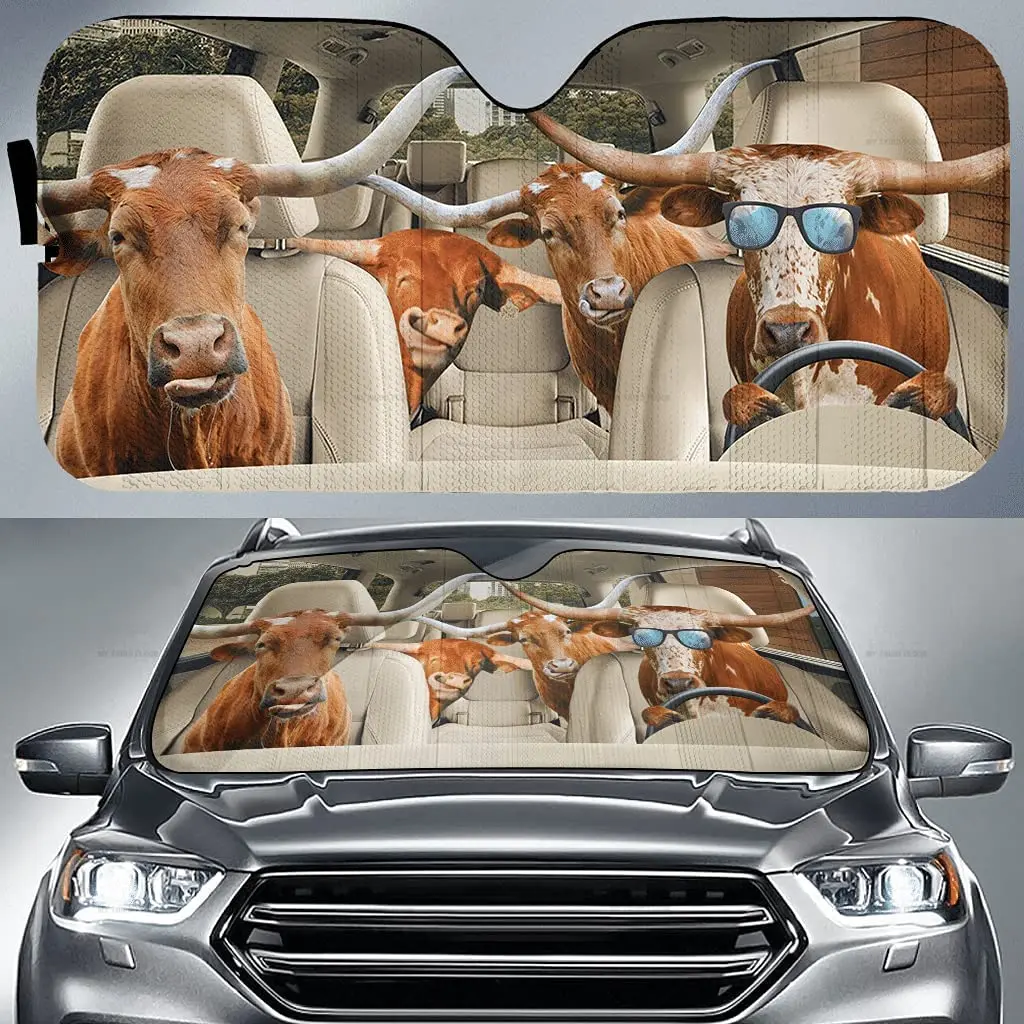 

Техасский Longhorn, семья крупного рогатого скота, летний автомобильный солнцезащитный козырек, ветровое стекло, подарок для фермера, искусственное ветровое стекло, автомобильный козырек
