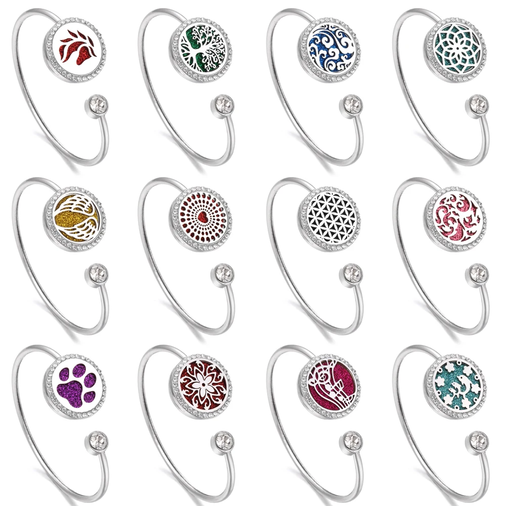 New Aromatherapy Bracelet Stainless Steel Aroma Diffuser Lockets Perfume Essential Oil Diffuser Bracelet Tree of Life Bracelets