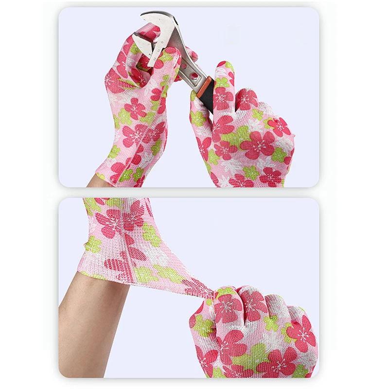 Description Picture 6 of item1 pairs Yard Cleaning Palm-Coated Floral Garden Gloves Women Non-Slip Working Gloves Non-Slip Household Labor Protection Gloves
