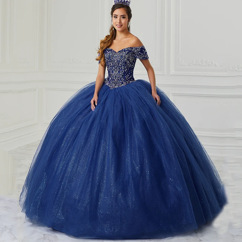 

Off the Shoulder Beaded Navy Quinceanera Dresses Vestidos De 15 Años Quinceañeras Birthday Crystal Ball Gown Evening 2024 فساتين