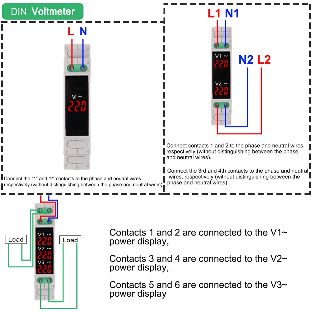Din Rail Mount Voltage and Current LED Digital Display Meter