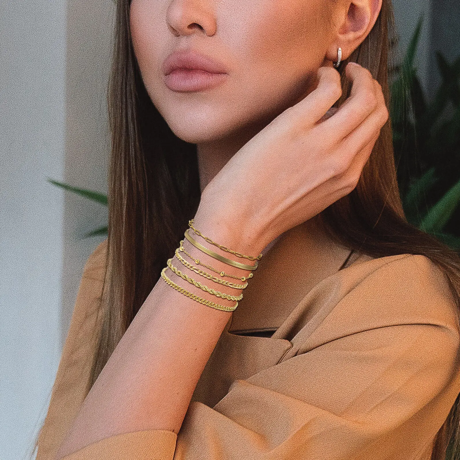 طقم أساور Vnox مطلية بالذهب للنساء ، سلسلة حبال ،...