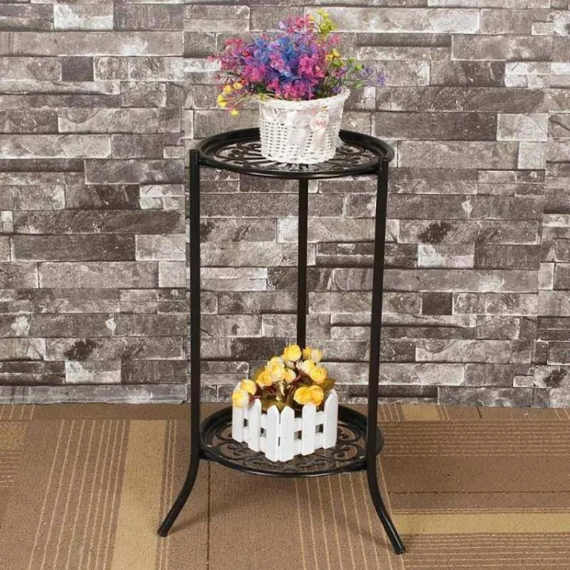 Two-Layer Metal Plant Stand Shelf Potted Plant Holder Indoor Outdoor Decor