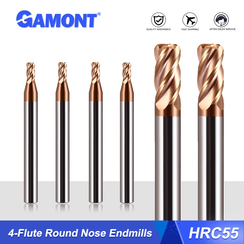 

GAMONT HRC55 Tungsten Steel Carbide Nano Coating 4-Flute Round Nose Endmill CNC Mechanical Machining Milling Cutter Tools