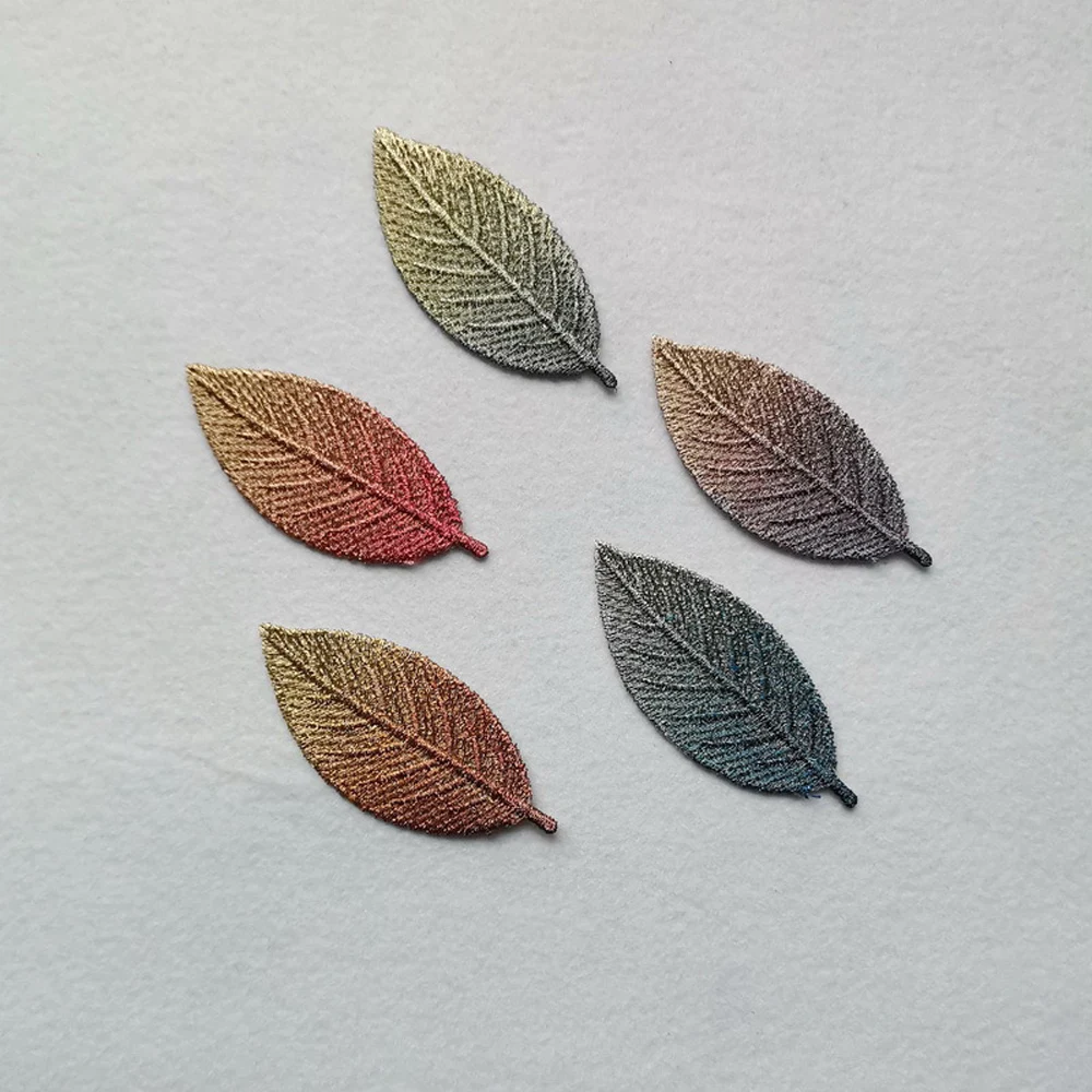 Gradient Thread Patch 10 Pcs Gradient Color Gold Thread Embroidery Patches Leaves Water ...