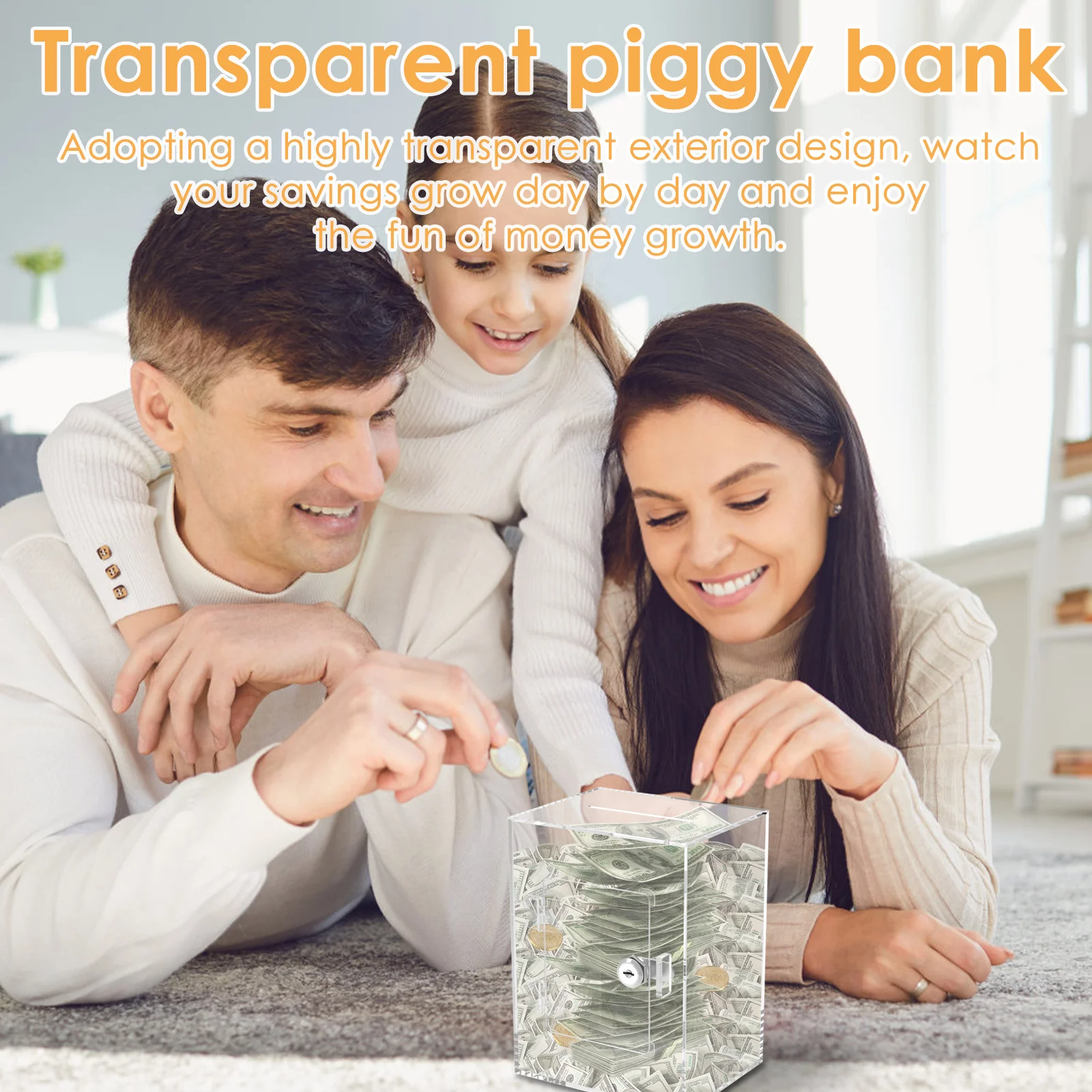 1Pc Acrylic Clear Piggy Bank Large Capacity Money Saving Box Sturdy Money Saving Bank Savings Jar for Adults Children Home Decor