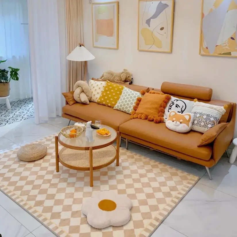 

Кремовый ветер, простой домашний прикроватный коврик для спальни, клетчатые коврики в шахматную клетку для гостиной, спальни, Противоскользящий коврик для гостиной