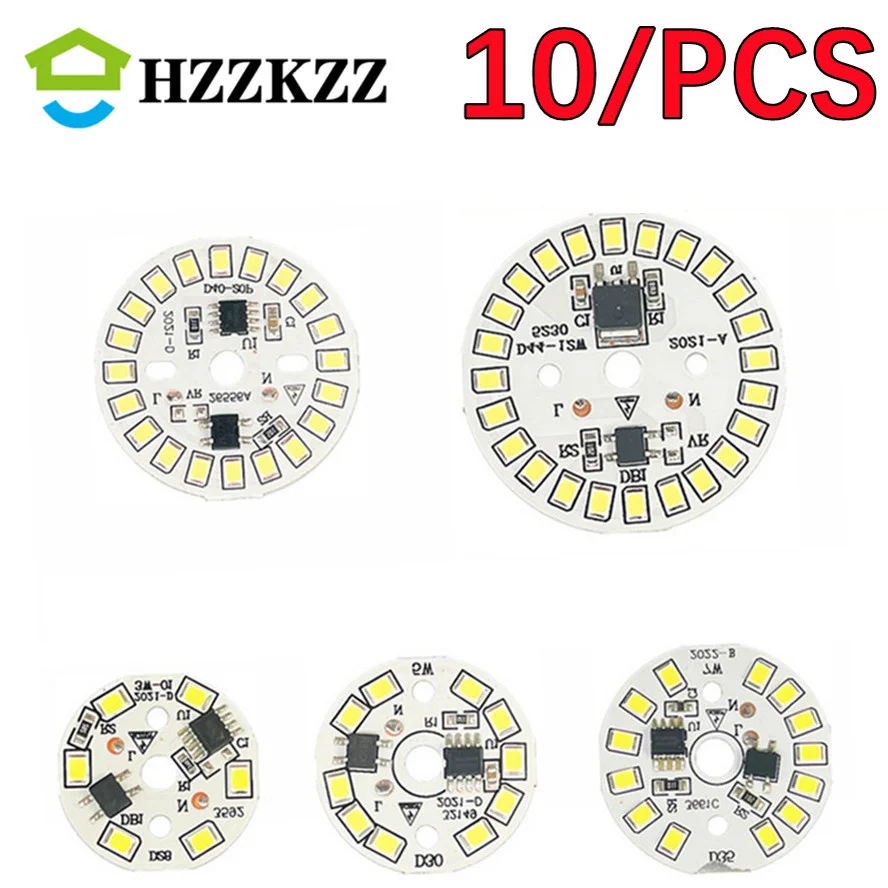 HZZKZZ 10 PCS AC 220V-240V LED 칩 3W 5W 7W 9W 12W 15W 필요 없음 드라이버 SMD 2835 차가운 따뜻한 흰색 원형 램프 구슬 전구