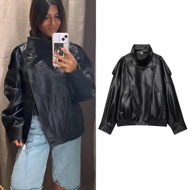 TFMLN – vestes Chic en Faux cuir noir pour femme, manteaux surdimensionnés élastiques à manches longues avec boutons, mode automne hiver 2025