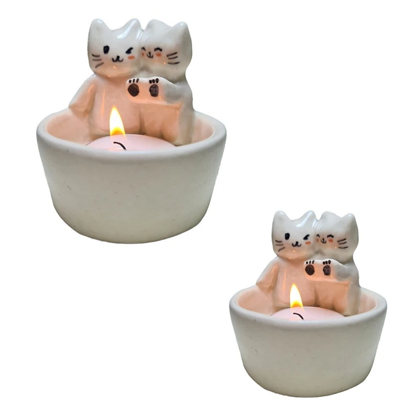 

Cartoon Kitten Candle Holder - Cute Cat Candle Holders, Handmade Scented Light Holder, Girl Gifts Or Cat Lover Choice Durable