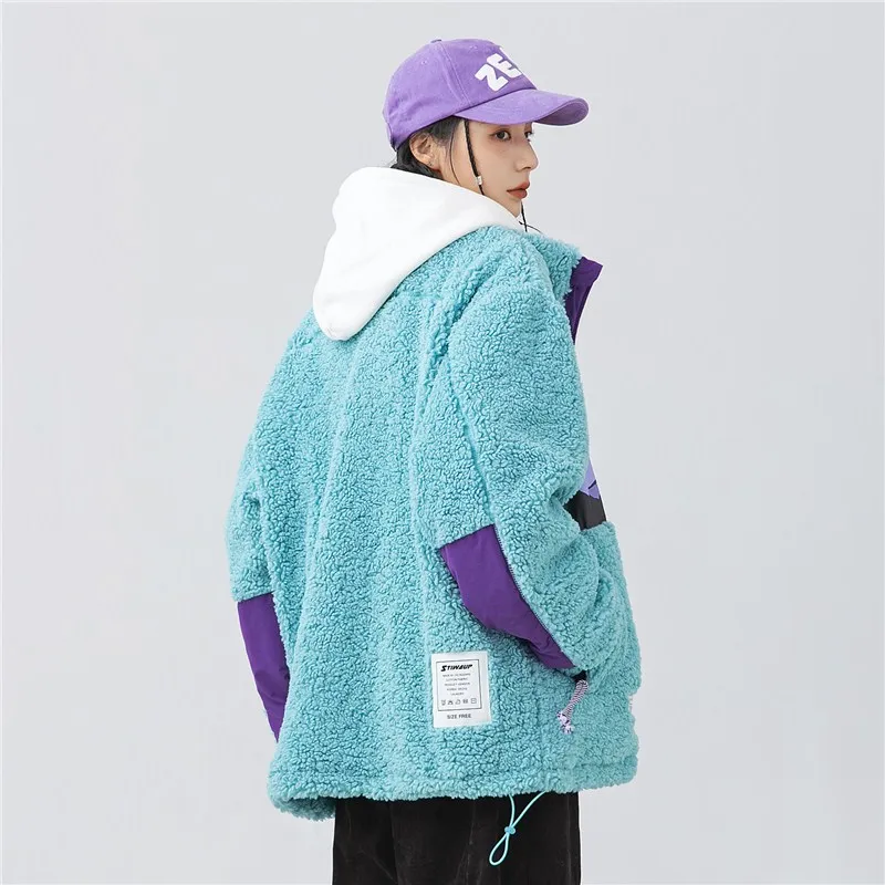 Men's Heating Plush Cold Jacket Y2k 2023 Winter Lamb Fleece Parkas Coat for Women Stand Collar Thick Short Padded Couple Jacket 6