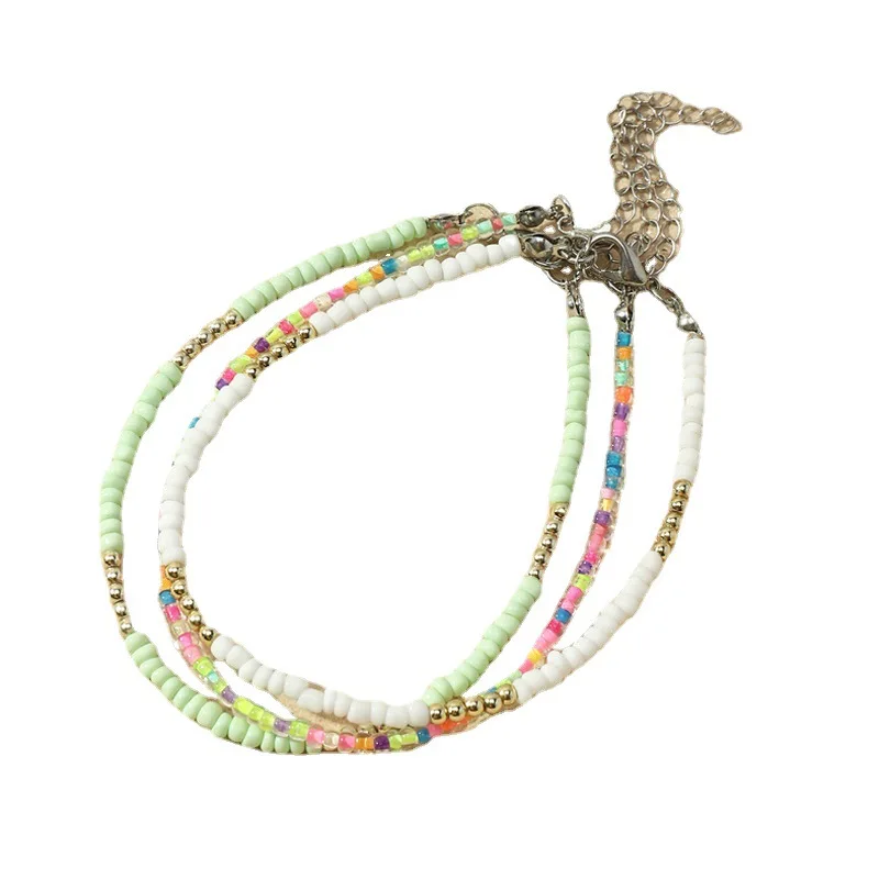 Silver anklet bracelet Ankle chains Bead bracelet Beads anklet Fashion accessories 3Pcs/Set bohemian colorful beaded beads anklets for women