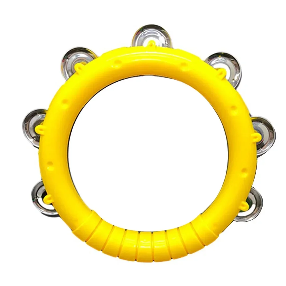 Tambourine Round Shape Grip Handle Hand Bell Jingles Hard Durable Percussion Tambourine With Hand Grip For KTV Dance Lead Party