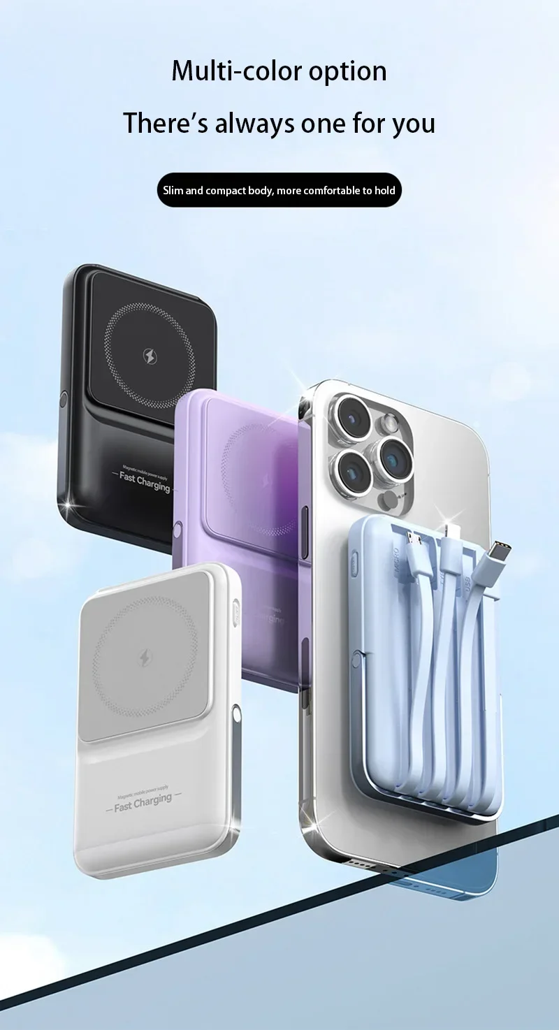 banco de energia magnetico inalámbrico 2 en 1, batería externa portátil integrada de 4 cables de 50000mAh con soporte para iPhone y Samsung » banco de energia magnetico inalámbrico 2 en 1