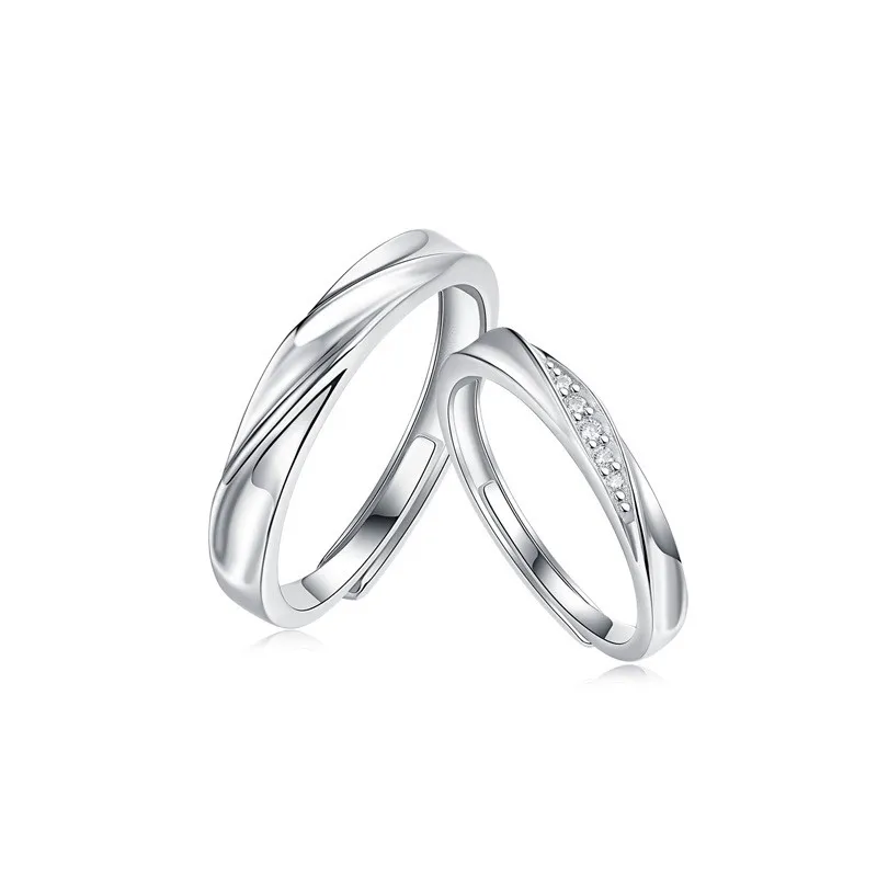 

925 Sterling Silver Couple Ring Certified D Color Moissanite Diamond Wedding Band for Men&Women Adjustable Lovers Rings Gift