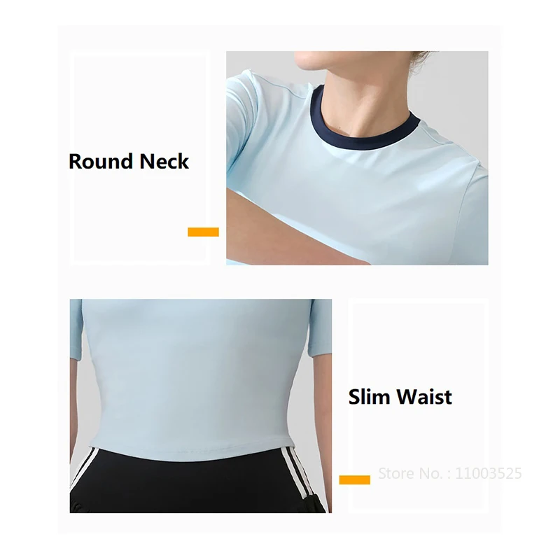 Round Neck Tennis Shirts Women Slim Yoga Sports Cropped Tops Ladies Running Fluffy Bud Skirt High Waist Badminton Skort