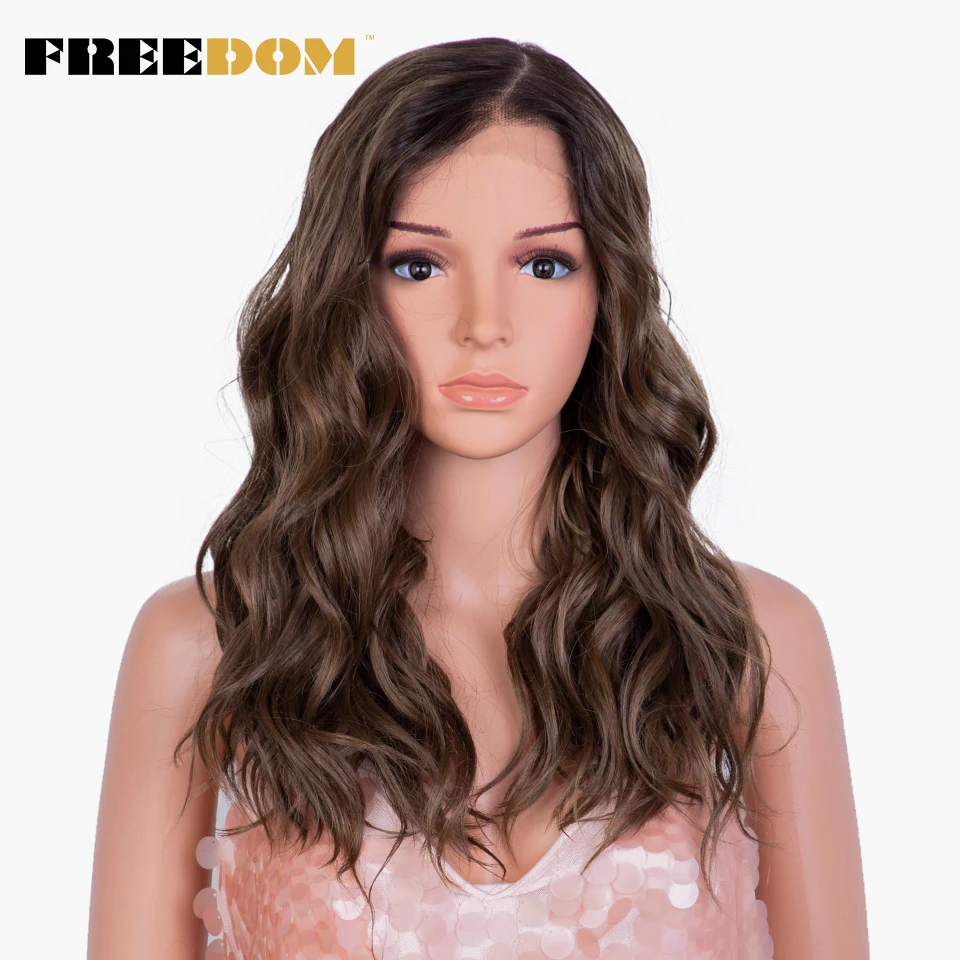 FREEDOM Synthetic Lace Front Wigs 20 Inch Natural Wavy MONO Wig Ombre Blonde Brown Wigs For Black Women Said Part Lace Wigs