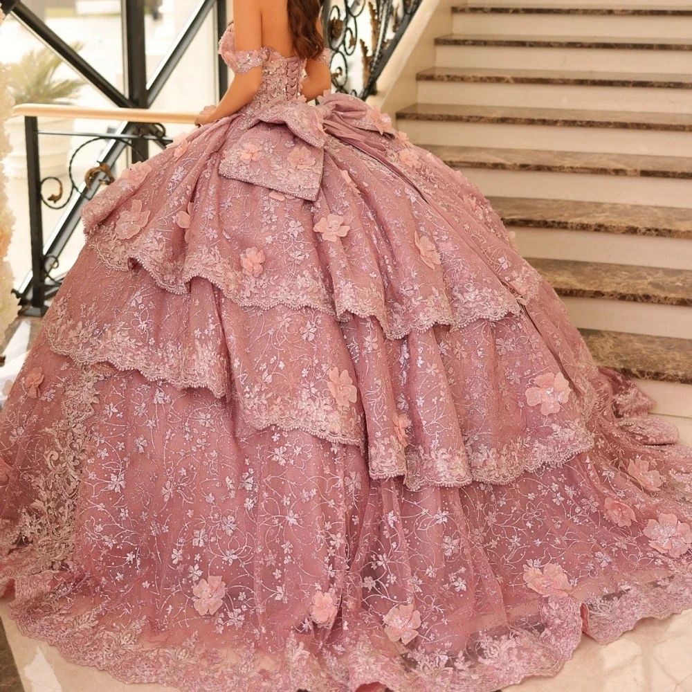 Princess Girl Quinceanera Dresses For 15 Girl Off Shoulder Lace Applique Big Ball Skirt Women Prom Party Dress 16
