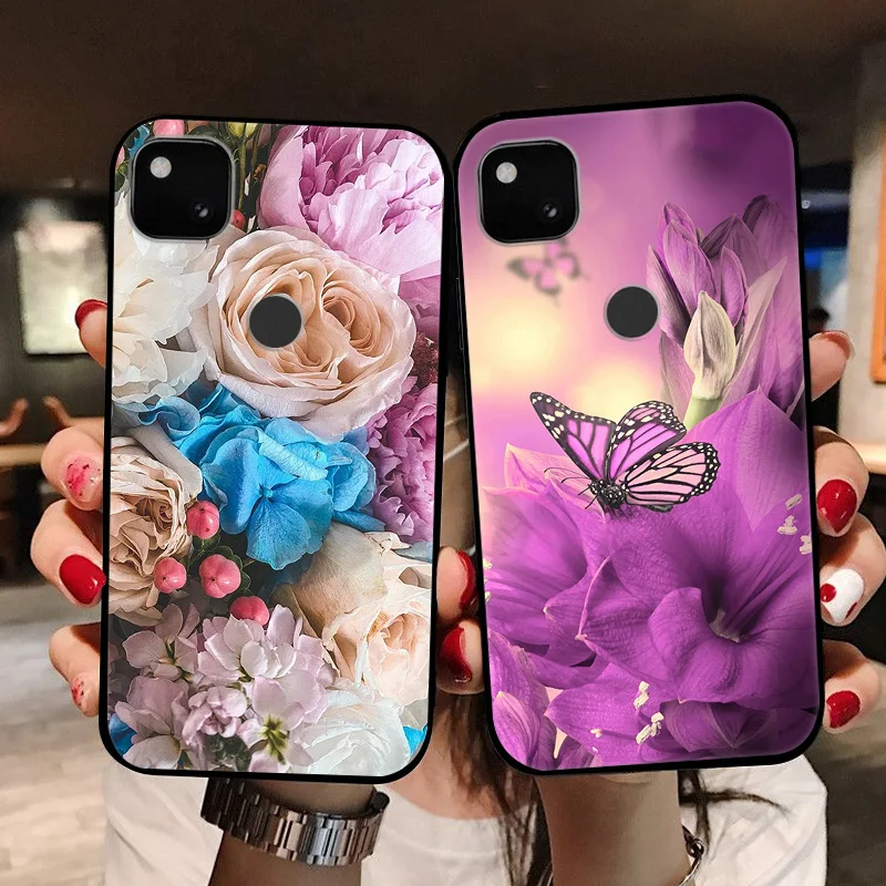 Floral Black Soft TPU Silicone Phone Case Cover