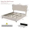 King Bed Frame with 4 Storage Drawers, Upholstered Platform Bed Frame with Button Tufted Headboard,No Box Spring Needed (Beige) 6