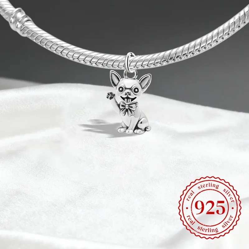Verstellbare 925 Sterling Silber Vintage Anhänger Chihuahua Tierserie Charms Perlen Passend für Original Armband Halskette DIY Schmuck