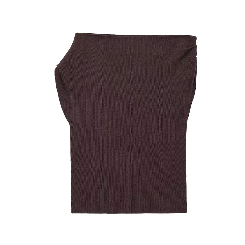 HH Frauen Neue Fashion Solid One-Line Kragen Vielseitig Asymmetrische Gestrickte Tops Weibliche Temperament Einfache Sexy Casual Tops Mujer – Detail 5