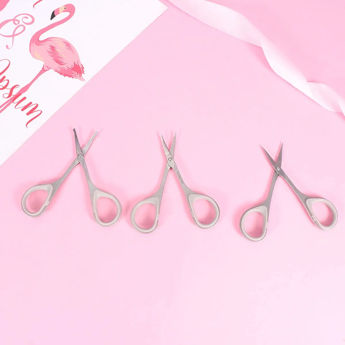 3Pcs 트림 가위 세트 스테인레스 스틸 안전 뷰티 케어 코 머리 가위 눈썹 트리머 Vibrissa 그루밍 도구