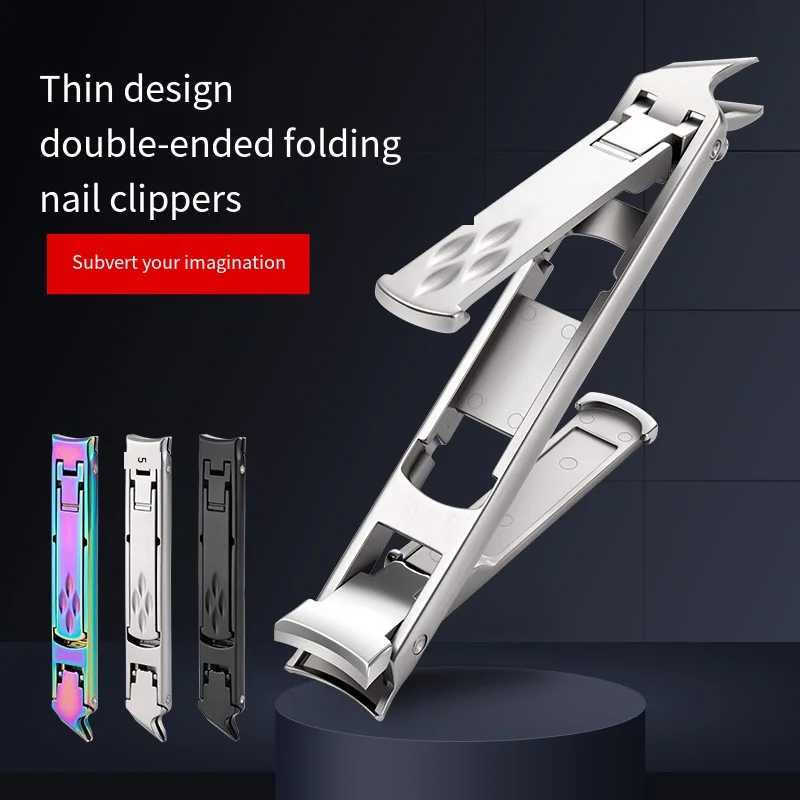 Stainless Steel Foldable Double-ended Nail Clipper Tool Fingernail Toenail Trimmer
