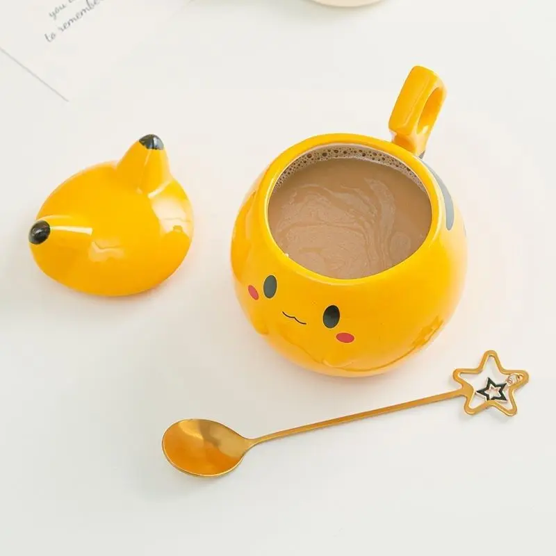 

320ML Pokemon Pikachu Mug Kawaii Cute Coffee Cup with Lid Spoon Anime Ceramics Milk Water Cup Kitchen Supplie Kids Festival Gift