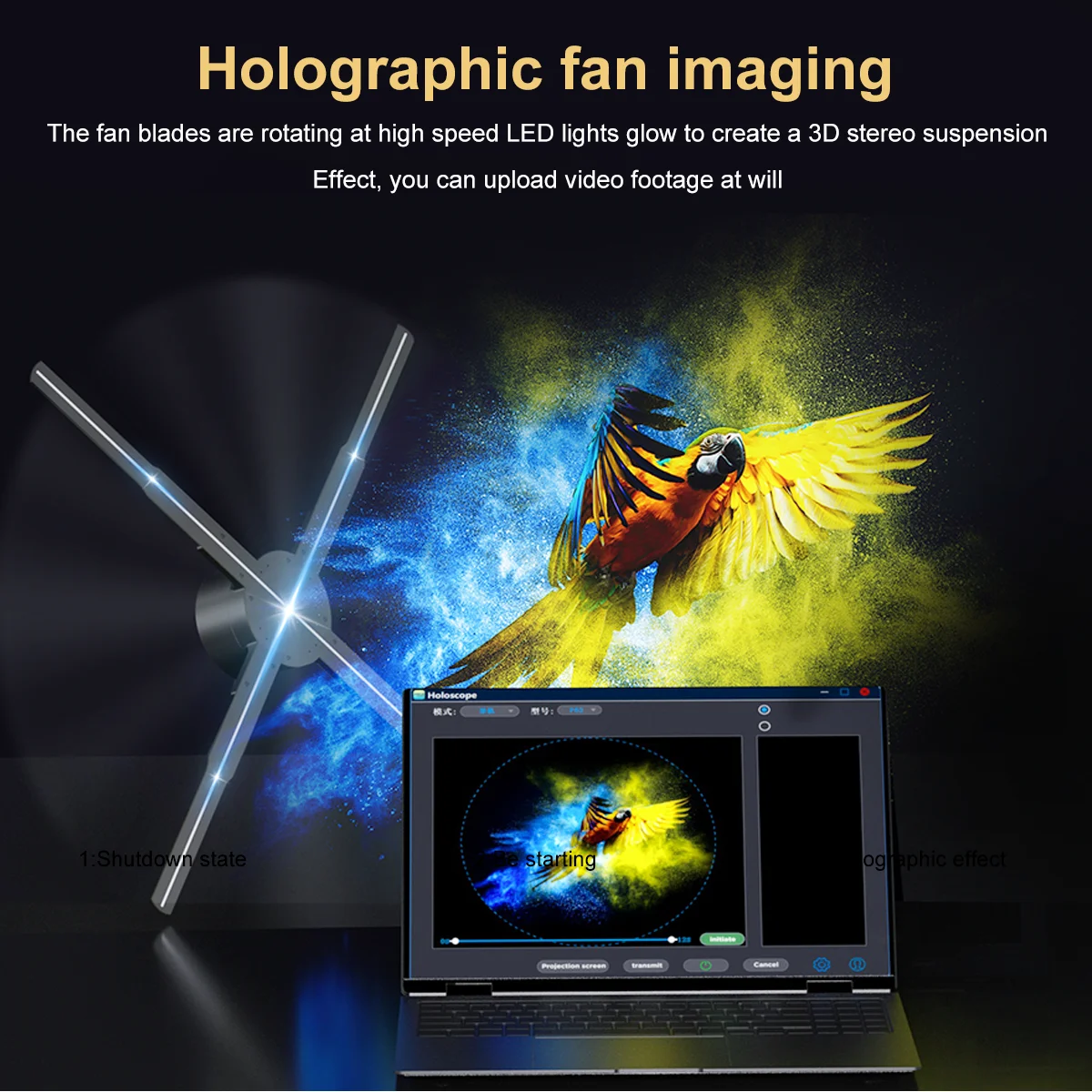 3d Hologram Fan Neon Sign LED Projector 62cm Holographic Fan 722LED Sign Neon Beads 16G Memory Manual DIY Image Text Advertising Machine Holographic 3D Projector