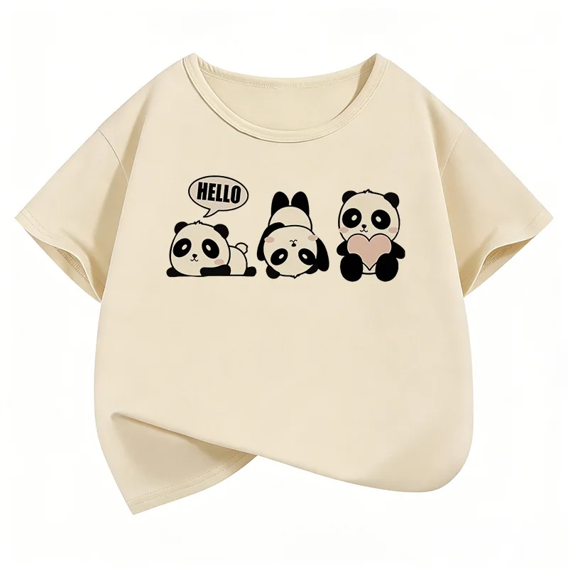 Panda Print Short Sleeve Kids' Casual T-Shirt