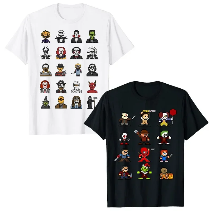 

Pixel мультфильм страшная маска на Хэллоуин Рождественский костюм футболка геймера Смешные персонажи Косплей игровой влюбленный Графический Тройник Топ подарки