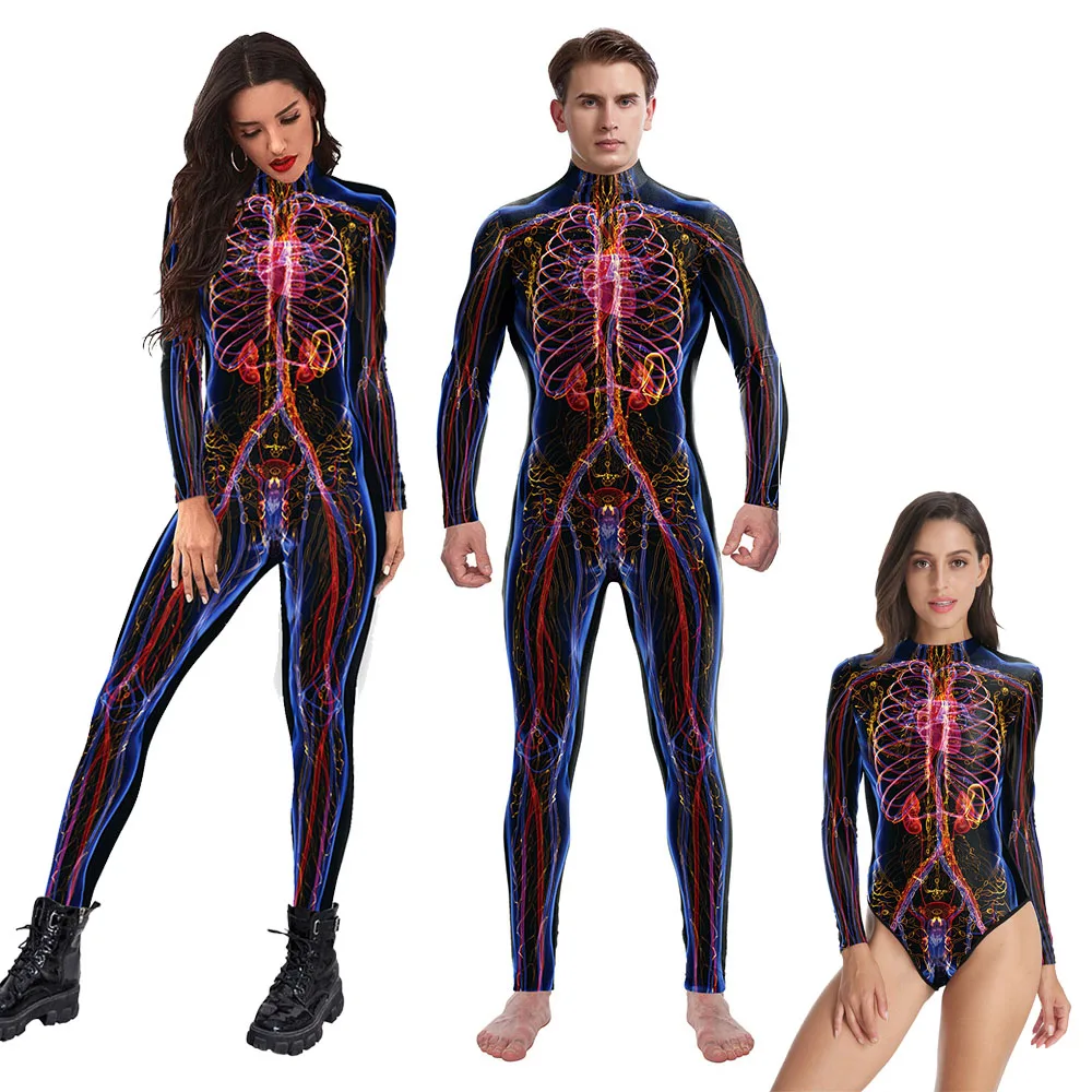 MenWomenBodysuitSkullPurimFestivalHalloweenCostumesCosplaySkeletonPrintCostumes