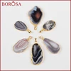 Fashion Gold Plated Natural Onyx Botswana Agate Slice Pendant Bead for Necklace Natural Gemstone for Necklace Accessories 2
