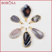 Fashion Gold Plated Natural Onyx Botswana Agate Slice Pendant Bead for Necklace Natural Gemstone for Necklace Accessories 2