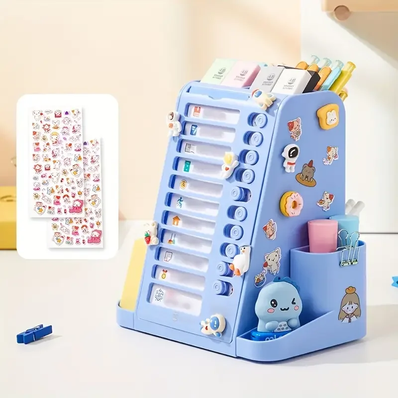 1pc blue creative storage box 360 degree rotating pen holder cute children boys and girls students desktop multi functional stationery storage box large capacity pen box home organization back to school supplies details 1