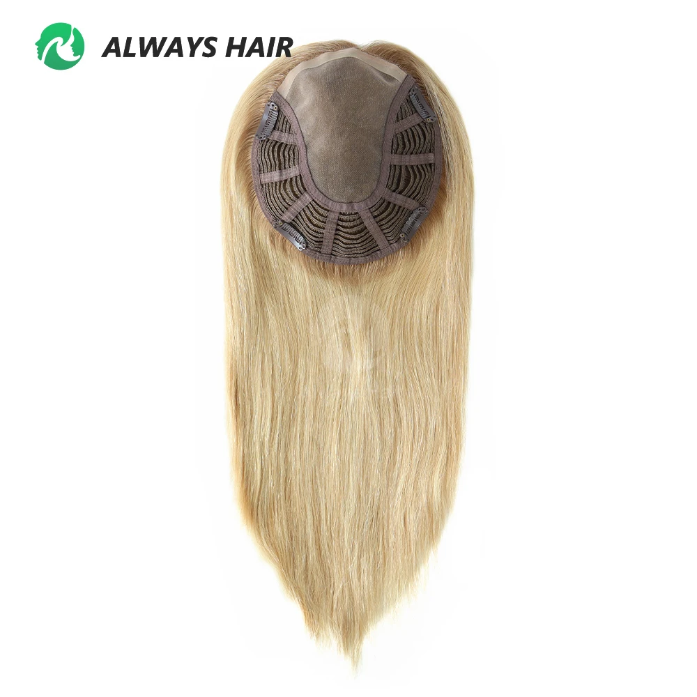 Alwayshair TP18 스트레이트 인모 토퍼, 모노탑 클립 인 헤어 토퍼, 여성용 토피, 120% 밀도 헤어 피스, 14 인치, 16 인치