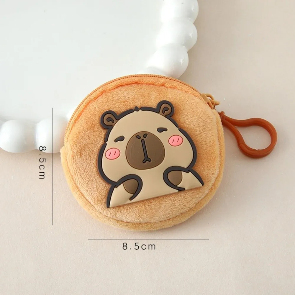 Mini schöne Capybara Plüsch Geldbörse Reißverschluss Geldbörse Armband Tasche niedlichen Cartoon Runde Tasche Anhänger Mode Kopfhörer Aufbewahrungstasche – Detail 5