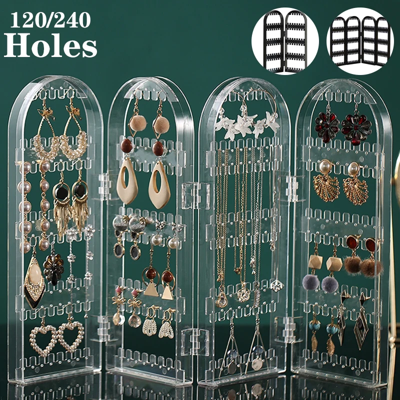 

Transprent Earrings Studs Display Showcase Clear Acrylic Plastic Fold Jewelry Stand Holder Storage Box Rack 120/240 Holes Gift