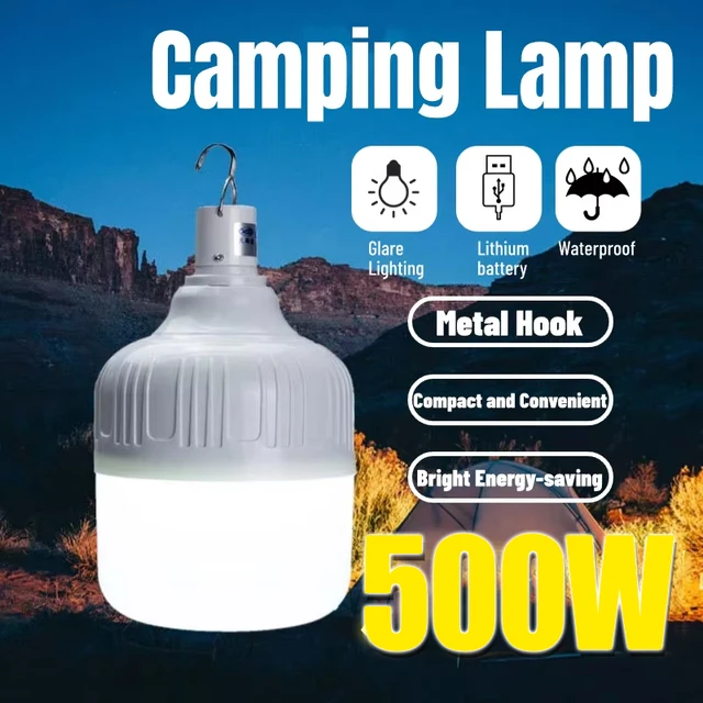 100/500W Portable Camping Lamp Battery Lantern Outdoor Rechargeable Mobile LED Bulbs Fishing Tent Patio Porch Garden Lighting