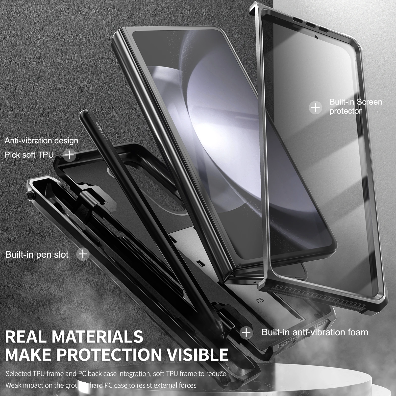 For Samsung Galaxy Z Fold 5 4 3 Case Shockproof Armor Foldable Hinge Pen Holder With Tempered Film Bracket Heavy Duty Hard Cover