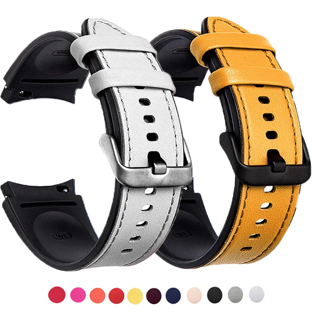 

Ремешок спортивный для Samsung Galaxy Watch 6/5/4 44 мм 40 мм, браслет из кожи и силикона для наручных часов 5 pro 45 мм 20 мм, 43/47 мм