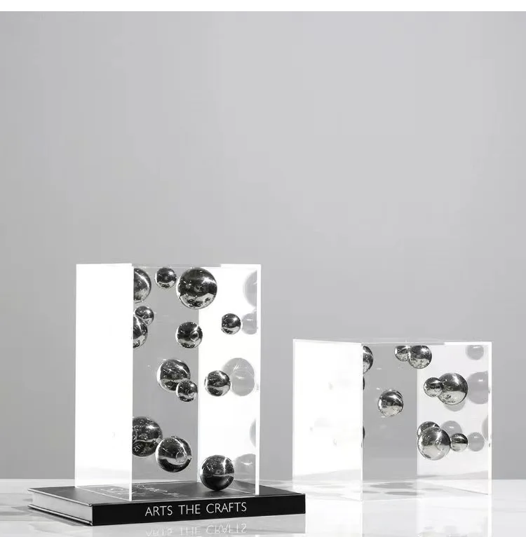 Description Picture 3 of itemAbstract Metal Ball Artwork Square Transparent Box Desk Decoration Ornaments Modern Sphericity Crafts Room Aesthetics Decor