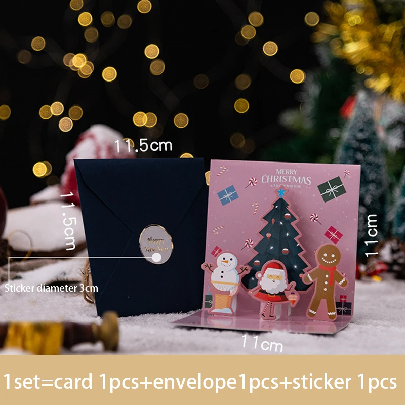 Folding Christmas 3D Pop UP Greeting Card Envelope Santa Claus Snowman Xmas Invitation Card Postcard Navidad Supplies greeting cards