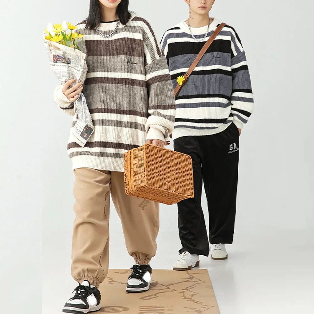 Men's Embroidery Knitted Sweater Pullover Striped Couple Women Winter Korean Fall Clothes 2023 Cold Blouse Tops Sweatshirts