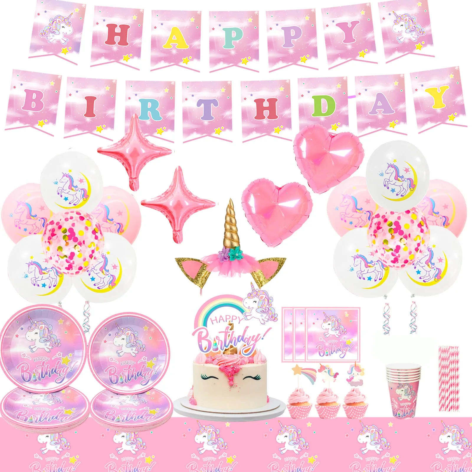 Unicorn Birthday Party Supplies,116pcs Decorations&Birthdays Tableware Set-Unicorn Party Plates Napkins Table Cloth etc 1