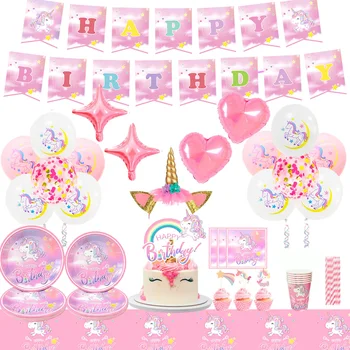 Unicorn Birthday Party Supplies,116pcs Decorations&Birthdays Tableware Set-Unicorn Party Plates Napkins Table Cloth etc 1