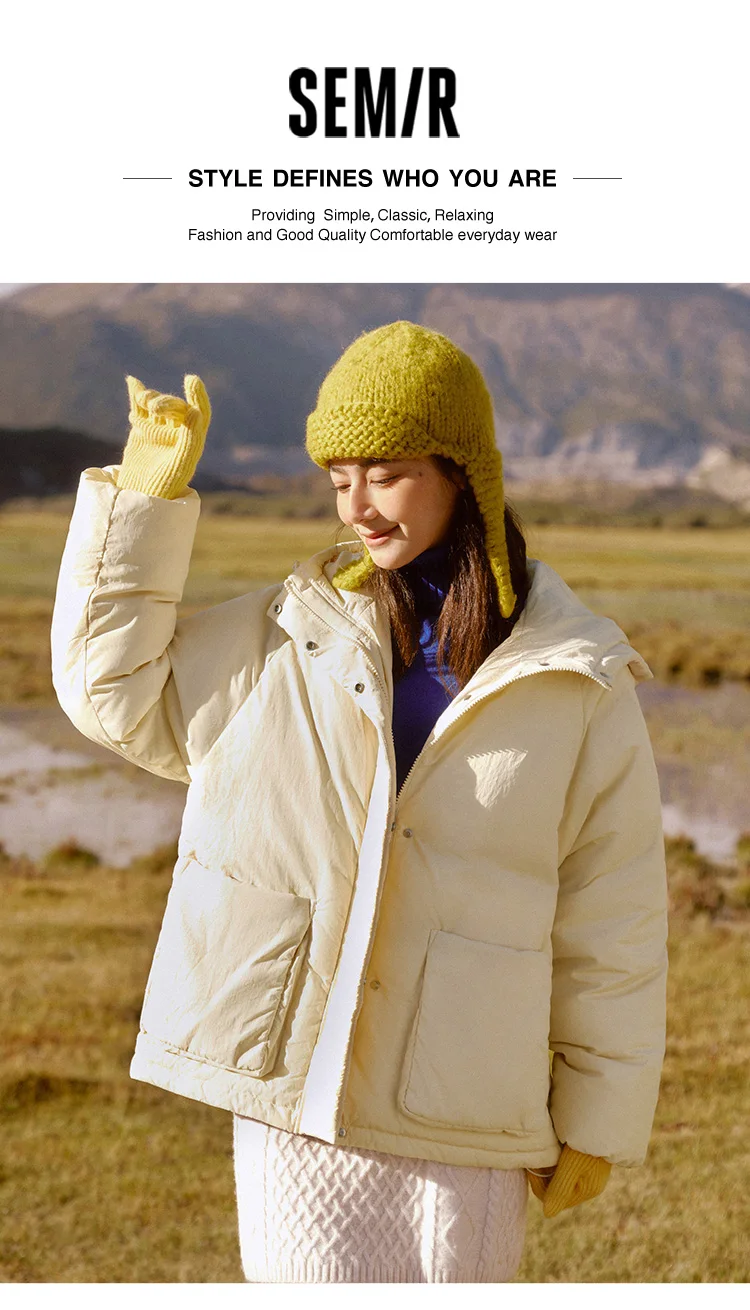 Semir Down Jacket Women Textured Solid Color Simple and Warm 2024 New Winter Oversize Hooded Outerwear Casual